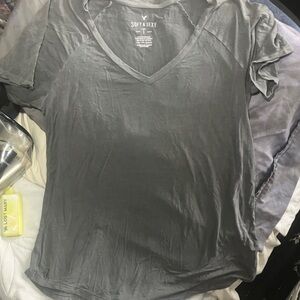 American Eagle Outfitters Soft & Sexy Gray V-Neck Tee